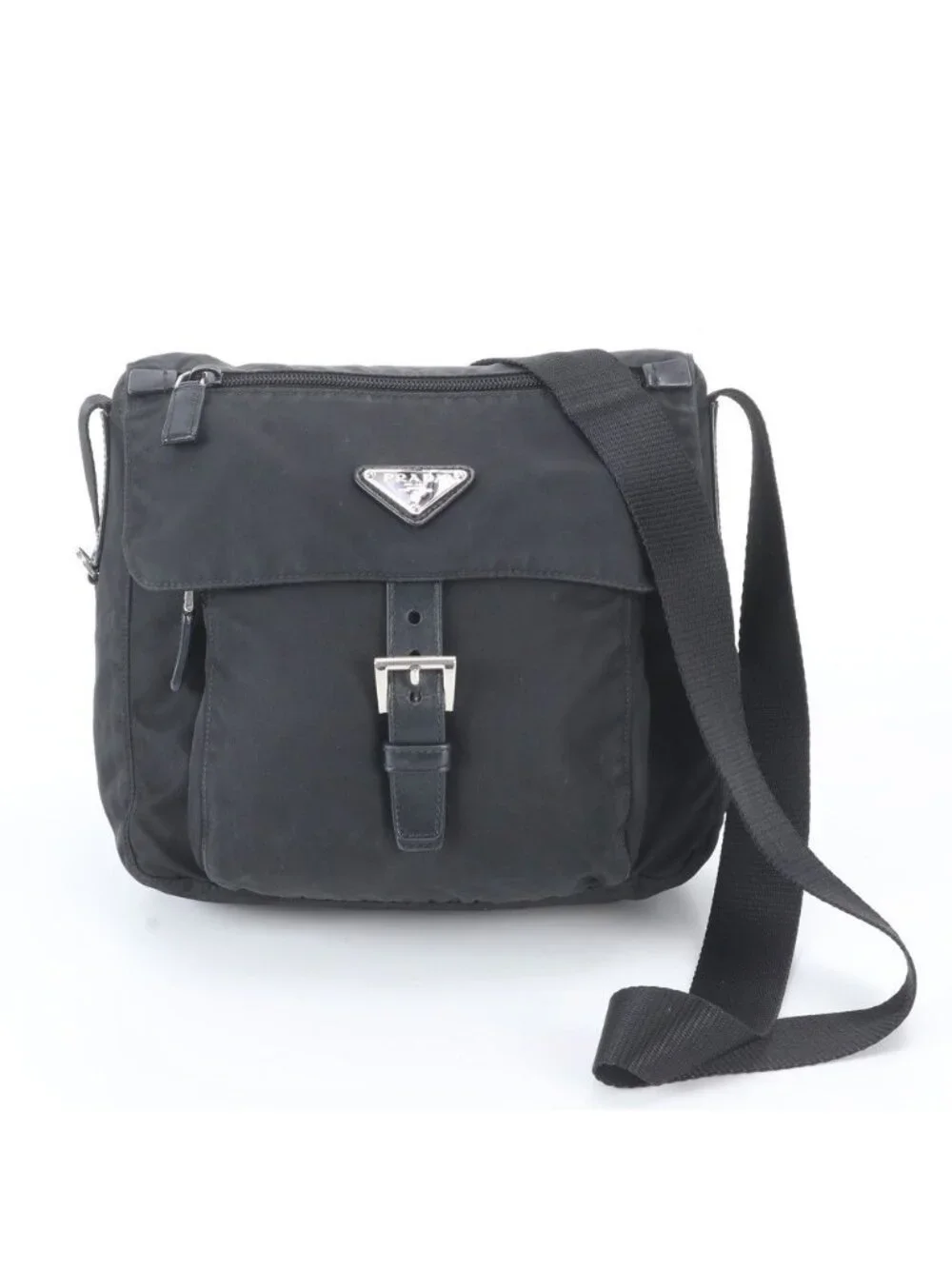 Prada Tessuto Nylon Triangle Logo Leather Shoulder Bag Crossbody Messenger